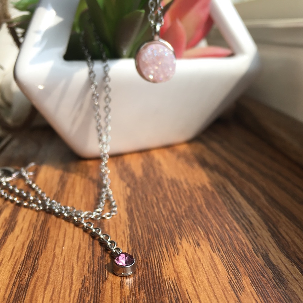 🌸Lavender Druzy Stone Raw Cut Necklace- NO NICKEL - Picture 6 of 12